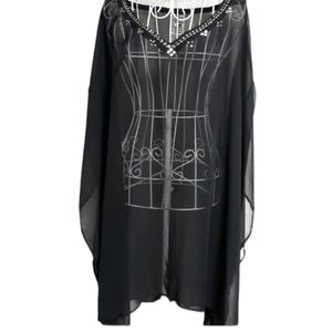 SWIM by Chuck Handy Black Cold-Shoulder Studded Cover-up SZ 14